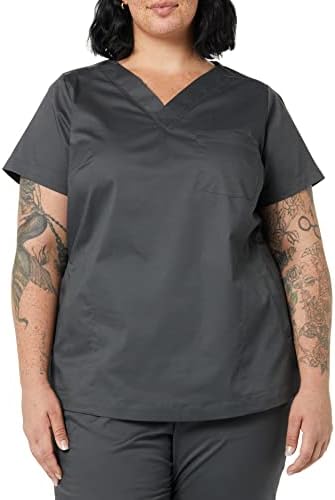Amazon Essentials Women's Classic Fit V-Neck Short Sleeve Scrub Top, Charcoal, X-Large
