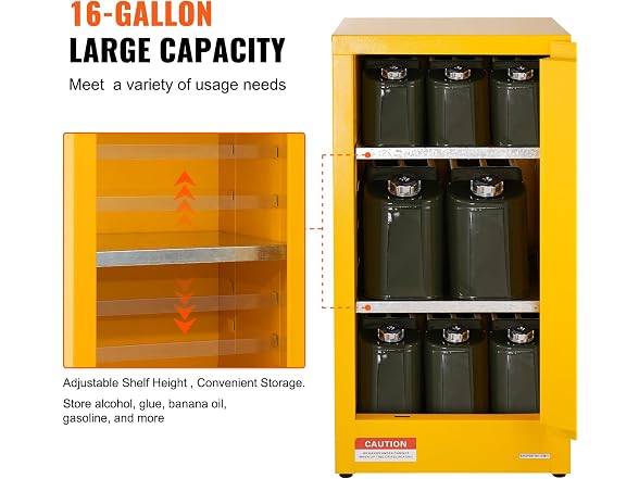Flammable Safety Cabinet, 16 Gal, Cold-Rolled