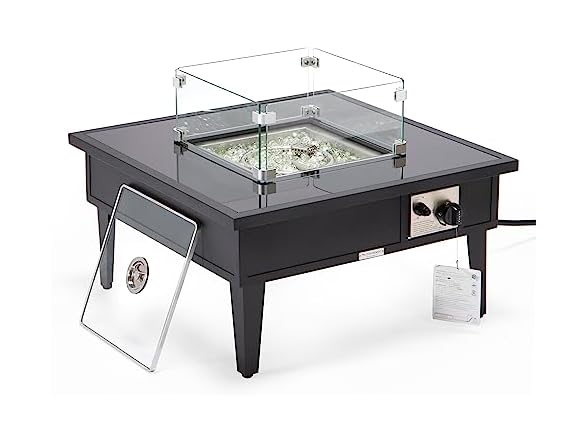 LeisureMod Walbrooke Modern Outdoor Square Fire Pit Table Black