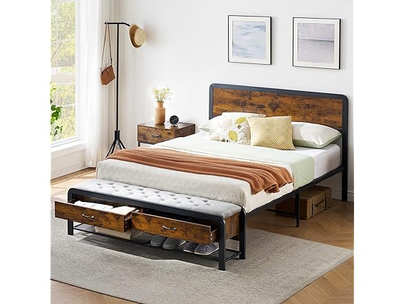Amyove Queen Bed Frame w/Ottoman