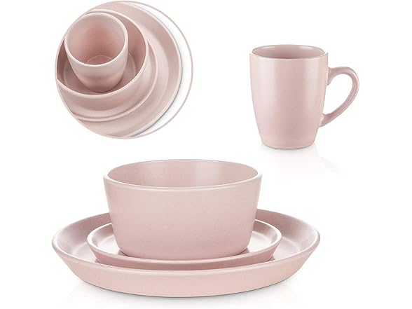 Stone Lain 32-Piece Dinnerware Set, Pink