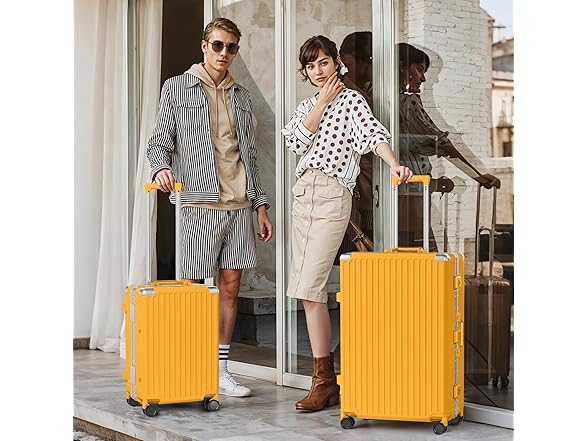AnyZip Luggage Sets 2 Piece Aluminum Frame Carry On and Checked Suitcase PC ABS Hard Shell TSA Lock No Zipper(Orange, 20/28) (Open Box)