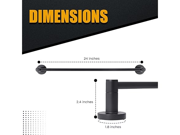 HIGHCRAFT 24 Inch Towel Bar, Matte Black Plated