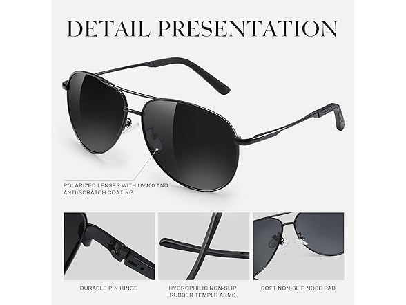 gesruny Polarized Aviator Sunglasses Unisex
