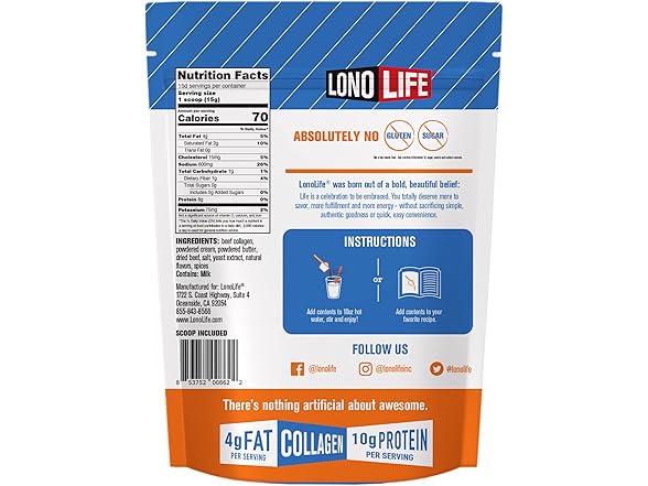 4PK LonoLife Beef Bone Broth Powder Mix | Grass-Fed