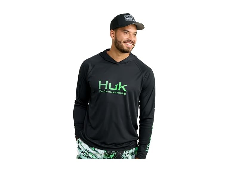 HUK Mens Pursuit Vented Long Sleeve Hoodie, Fishing Shirt with Hood
