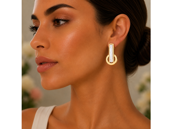 18K Gold Mother of Pearl Circle Drops