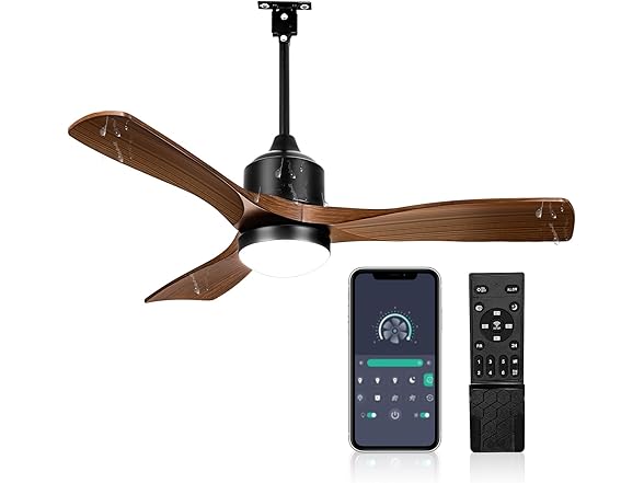 AMZATYI 42 Inch Smart Outdoor Ceiling Fan, Brown
