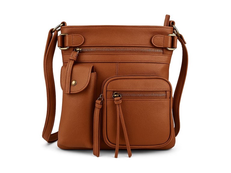 Super Soft Genuine Leather Crossbody Bag with Top Belt Accent