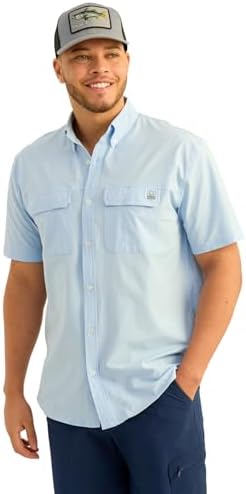 HUK Men's Standard Next Level Solid Short Sleeve Fishing Button Down Shirt, Windsurfer