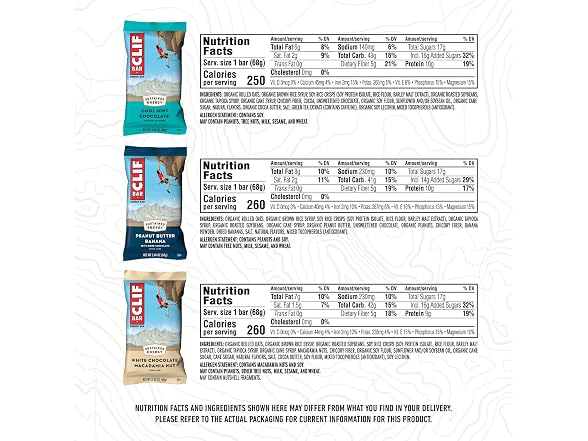 CLIF BAR - Variety Pack - 6 Flavors - 16 Pack