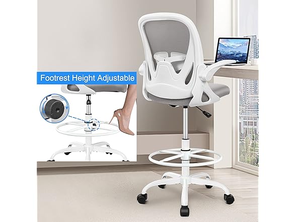 Primy Ergonomic Drafting Chair with Flip-up Armrests Tall Of (Open Box)