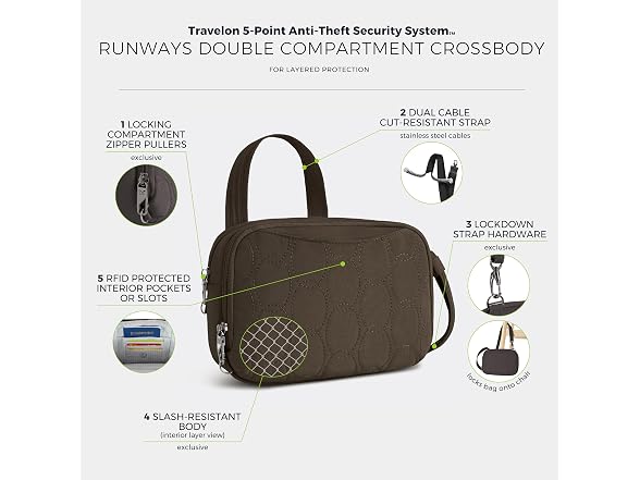 Travelon Anti-Theft Runways Double Compartment Crossbody