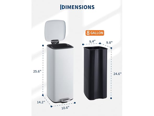Takywep 8 Gal Step-On Trash Can White