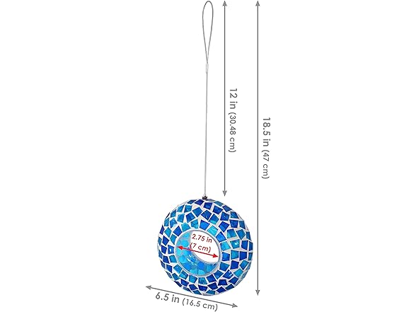 Sunnydaze 6-Inch Glass Mosaic Hanging Bird Feeder, Blue Mosaic