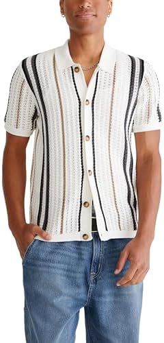 AEROPOSTALE Men's Striped Open-Knit Buttoned Sweater Polo, Beige