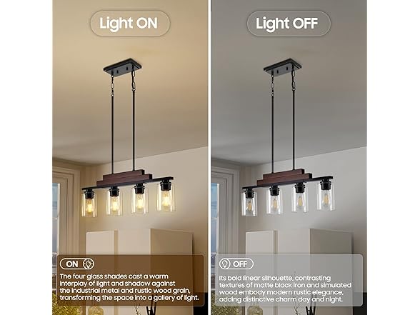 4-Light Linear Chandelier, Matte Black Pendant