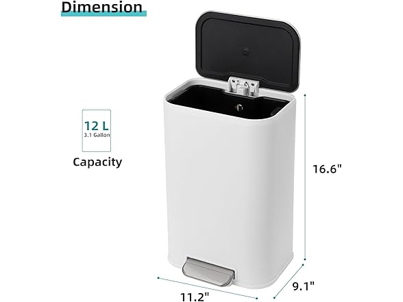 Takywep Kitchen Trash Can, 12L/3.2 Gal Stainless Steel White