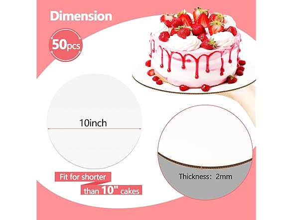 WAWINY 50PCS Cake Board Circle 10 Inch