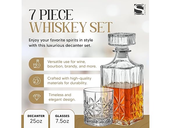 Style Setter Whiskey Decanter Set with Glasses
