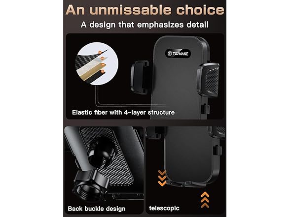 Topmake 3-in-1 Cell Phone Holder for Car