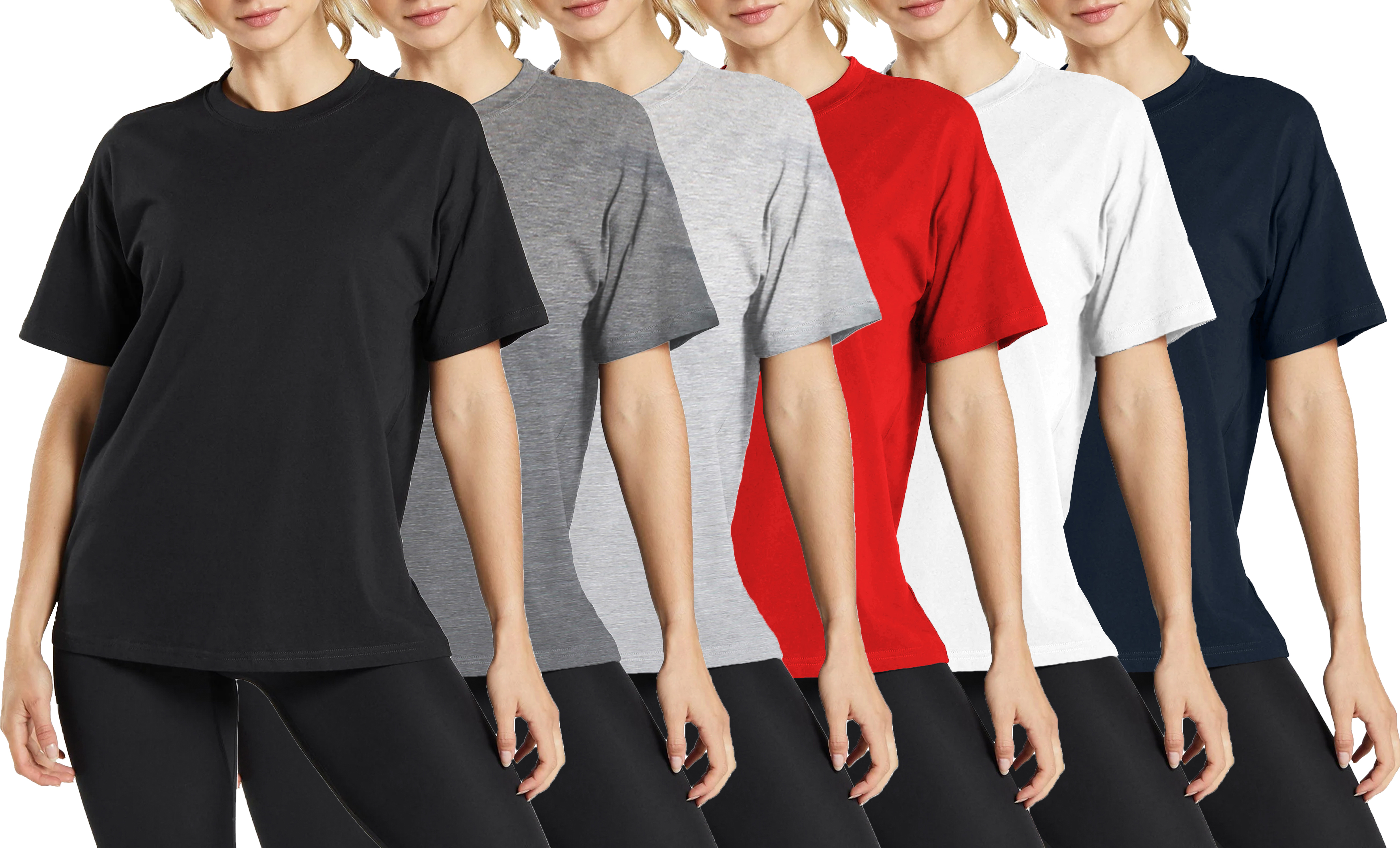 6Pk Womens Loose Fit S/S Crew Neck Tee - Gallery 14
