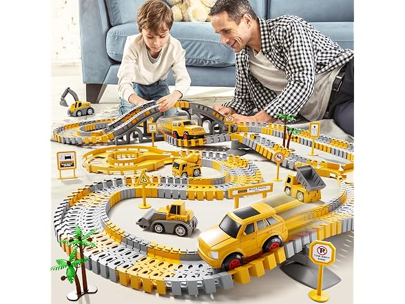 Kids Race Track Set 2 Cars & 4 Trucks