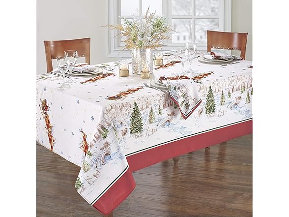 Elrene Home Fashions Santa Sleighride Tablecloth