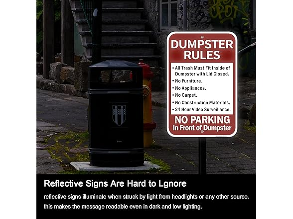 Dumpster Rules Sign 18x12 Reflective