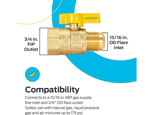 Eastman Straight Gas Brass Ball Valve, 3/4 in