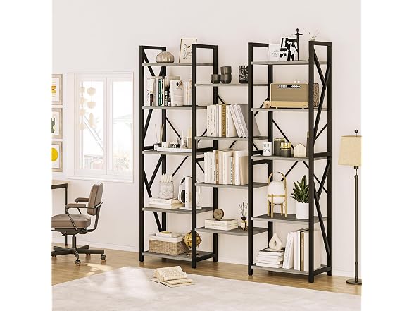 IDEALHOUSE 5-Tier Wide Bookshelf, Grey