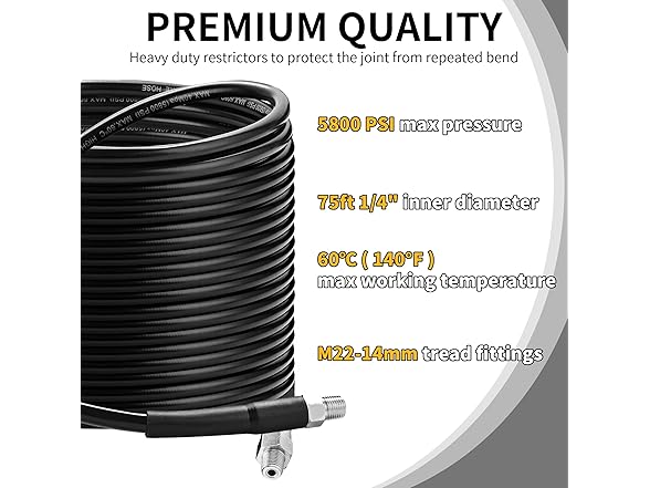 Sewer Jetter Kit for Pressure Washer, 100Ft X1/4"