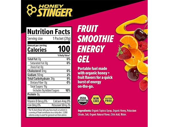 12PK Honey Stinger Organic Fruit Smoothie Energy Gel