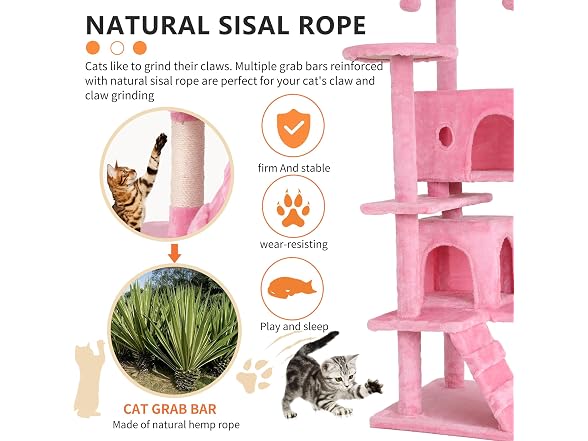 BestPet | 54" Cat Tree Tower | Pink | Sturdy