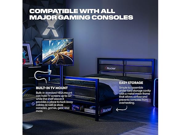 X Rocker Full Gaming Bed, Rotating TV Mount