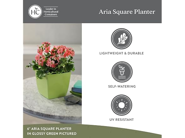 Aria Self Watering Square Plant Pot w/Drainage