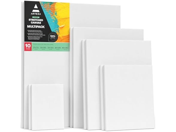 ARTEZA Stretched Canvas Multipack of 10
