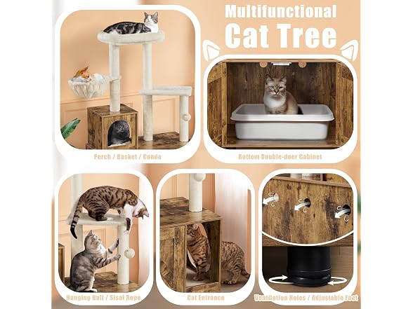 Yaheetech Litter Box Enclosure with Cat Tree,