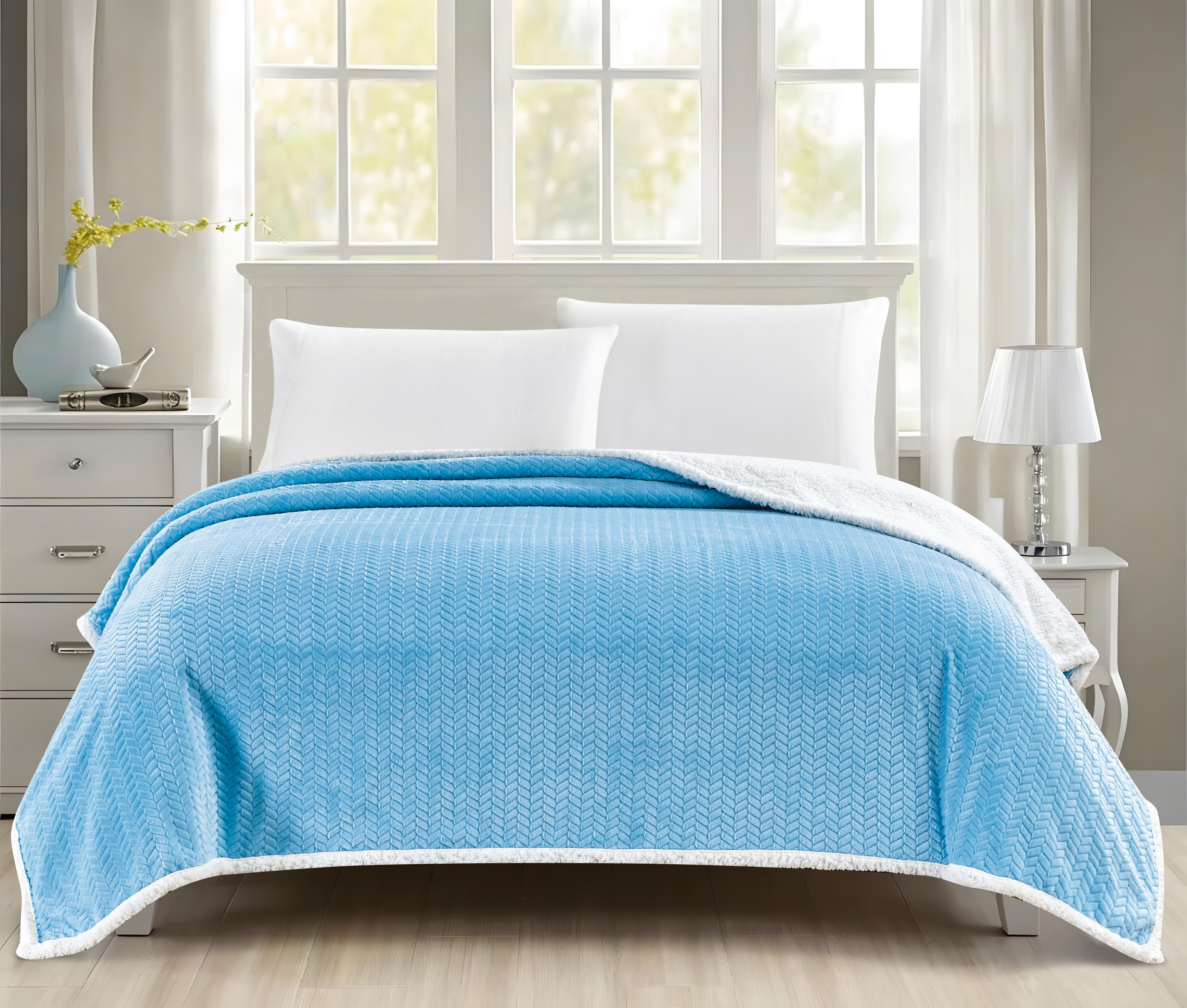 Noble House Braided Sherpa Blanket- Queen - Lt Blue - Gallery 3
