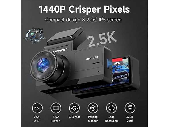 S70 Dash Cam Front and Rear | 2.5K Dual Dash