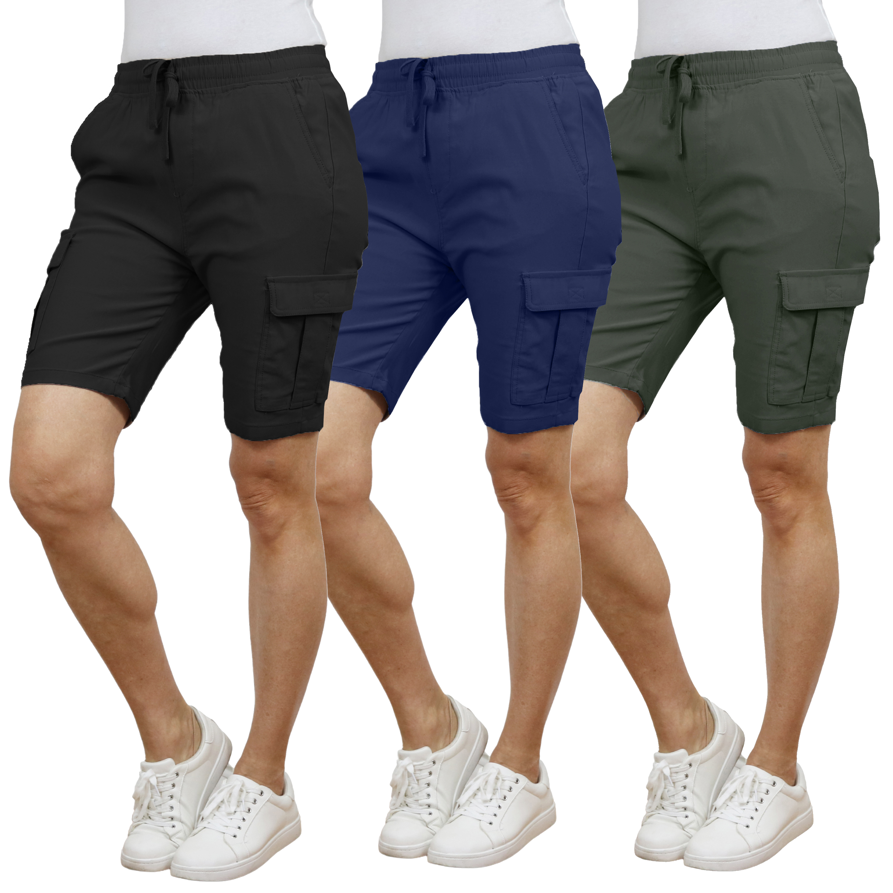 3Pk Womens Super Stretch Cargo Shorts - Gallery 17