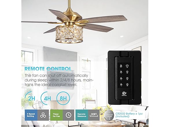 Parrot Uncle F6338MSQ-PU 52" Gold Crystal Ceiling Fan