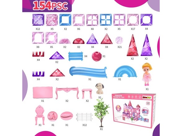 KukuFun 154 Piece Set Princess Castle Magnetic Tiles