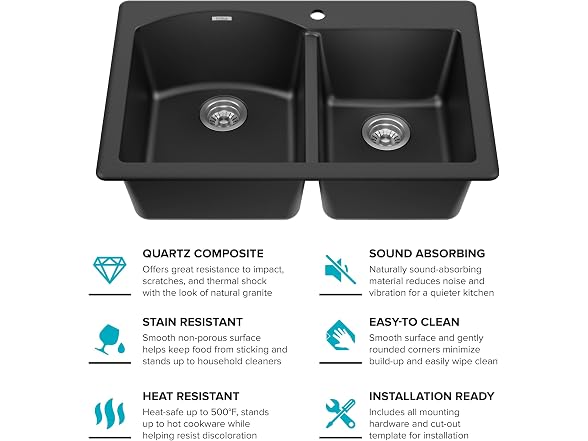 KRAUS Black 33 in Double Bowl Granite Kitchen Sink