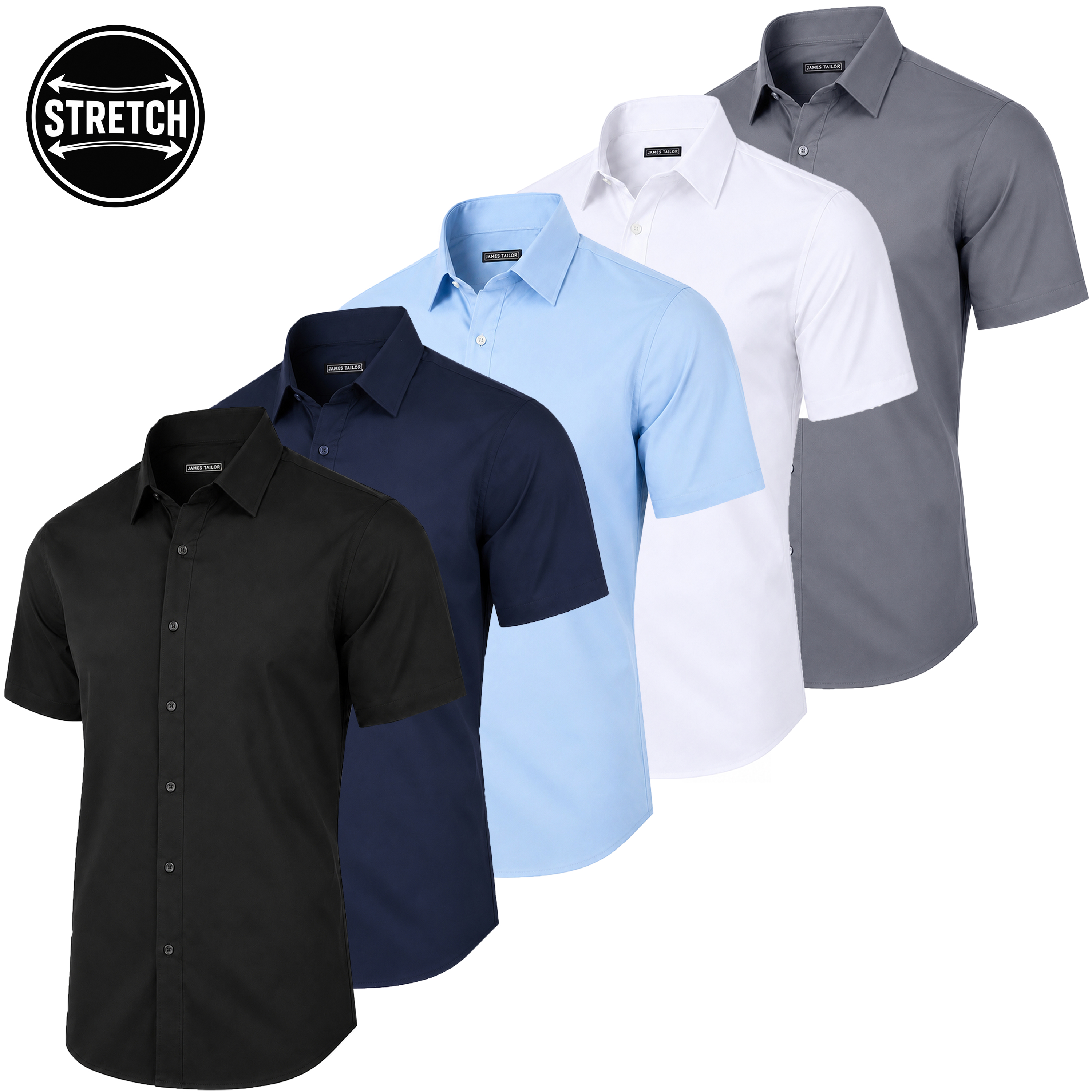 5Pk Mens S/S Stretch Dress Shirt - Gallery 19
