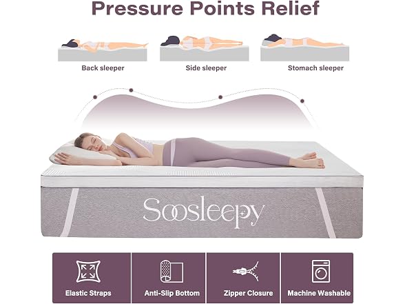 Soosleepy 3" Memory Foam Mattress Topper