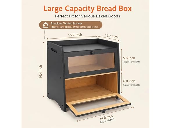 Large Bread Box - 15.7" Bamboo Double