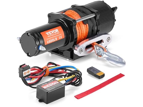 Electric Winch, 12V 4500 lb Load Capacity Nylon