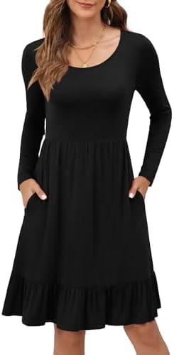 Women Round Neck Dress with Pockets