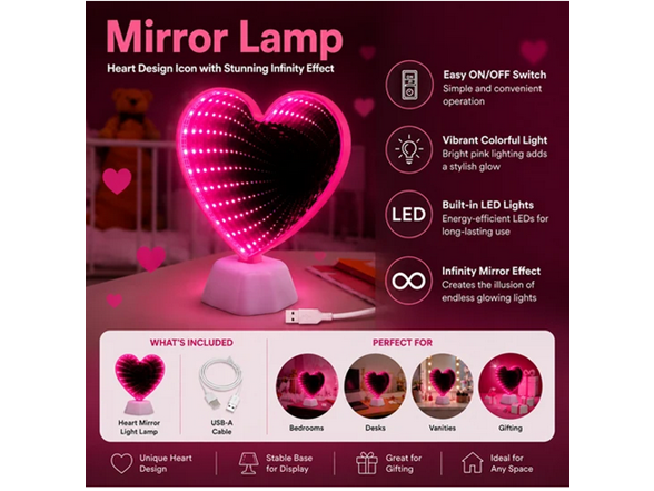 Heart Design Icon Mirror Infinity Light Lamp